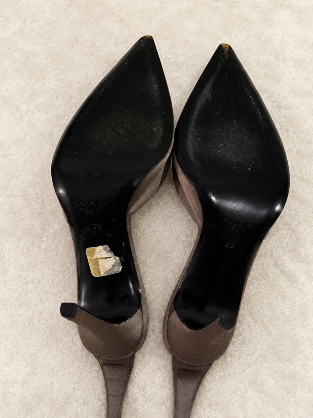 René Caovilla Satin Slingback Gray Taupe Beaded Floral Heels EU 38 Made in Italy - Picture 9 of 15